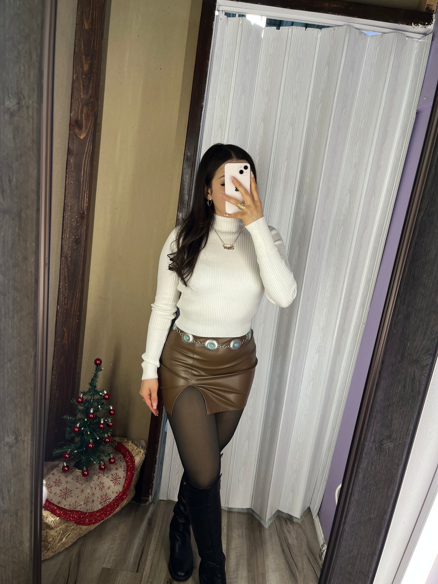 Natalia leather Skirt (Mocha)