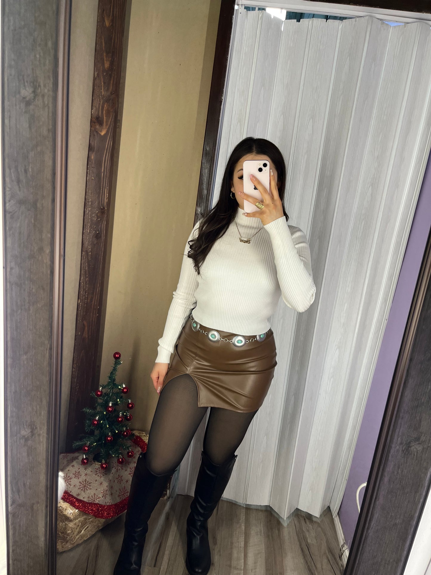 Natalia leather Skirt (Mocha)