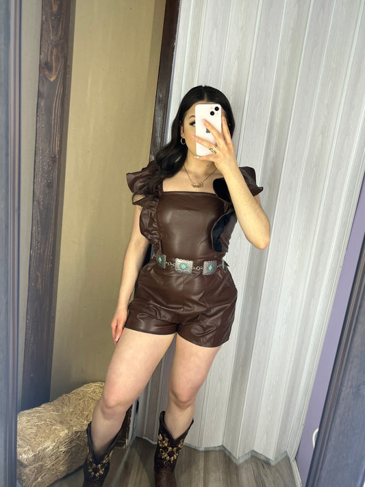 April leather Romper (Brown)